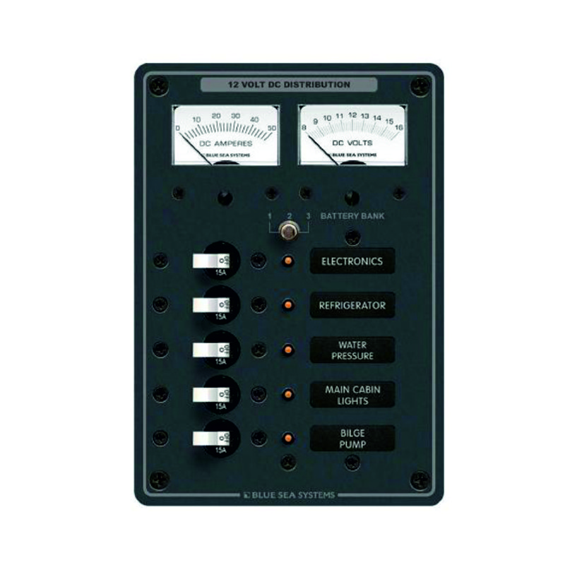 Панель из 5-ти выключателей с индикаторами  напряжения и тока 