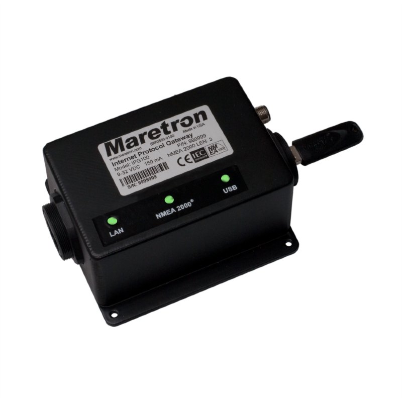Internet-шлюз Maretron IPG100 Internet-шлюз IPG100 позволяет подключать персональные компьютеры, планшеты или смартфоны к сети NMEA2000, для контроля и управления подключёнными к ней судовыми системами с помощью программного обеспечения в N2KView.